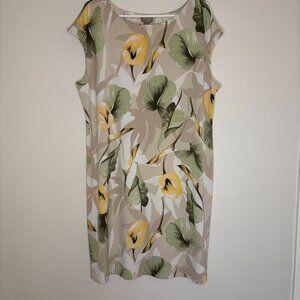 CHICO's Tropical Dress Womens L Tan Green Sleeveless Flowy Beach Stretch